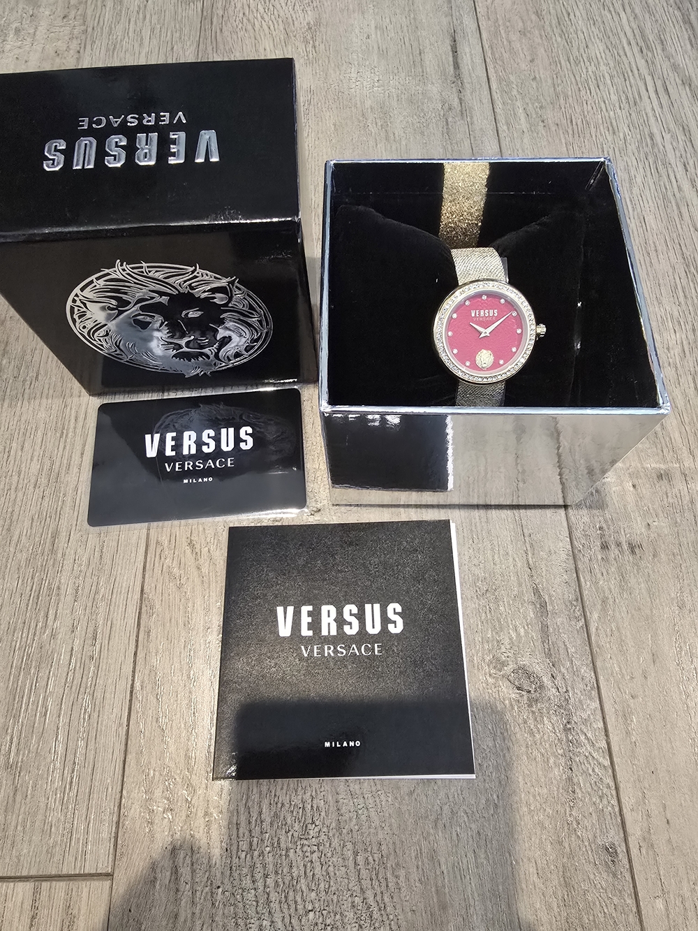 Versus Versace Gold-Tone Mesh Strap Watch with Pink Dial